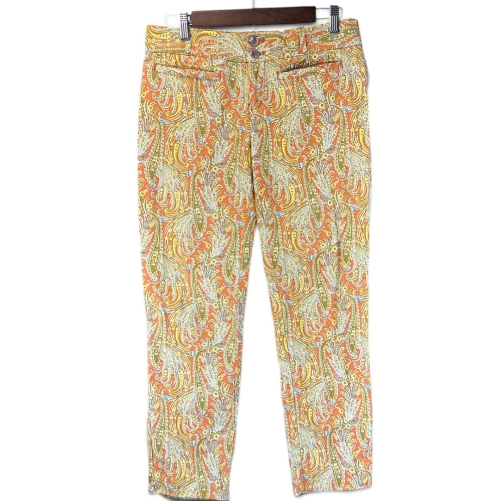 Cartonnier Anthropologie Paisley Pants Womens 6 Orange Cropped Slim Hipster Boho